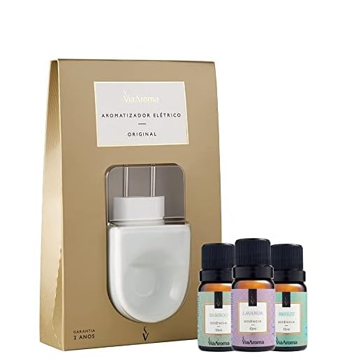 Kit Aromatizador Elétrico Bivolt Original + 3 Essências Via Aroma 10ml (Bamboo, Lavanda, Breeze)