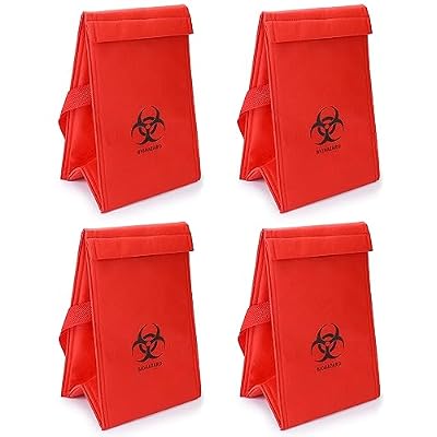 QWORK Medical Specimen Transport Bag, 4 Pack, Bio Transport, 6.75 x 10 x 5.75, Red