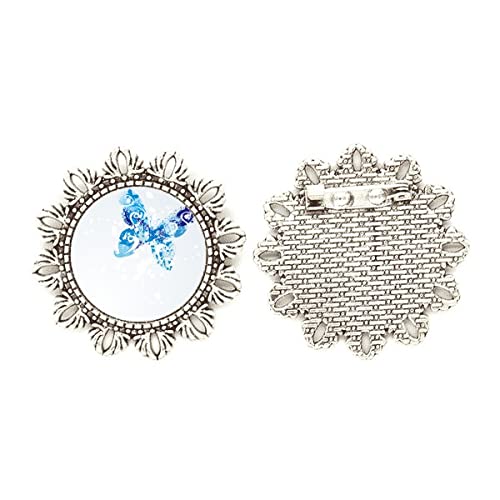 Broche de flor plateada con flauta azul y diseño animal talla medium para solapa
