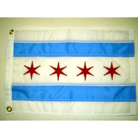 City of Chicago IL Indoor Outdoor Sewn Nylon Boat Flag Grommets 12" X 18" Y Cover