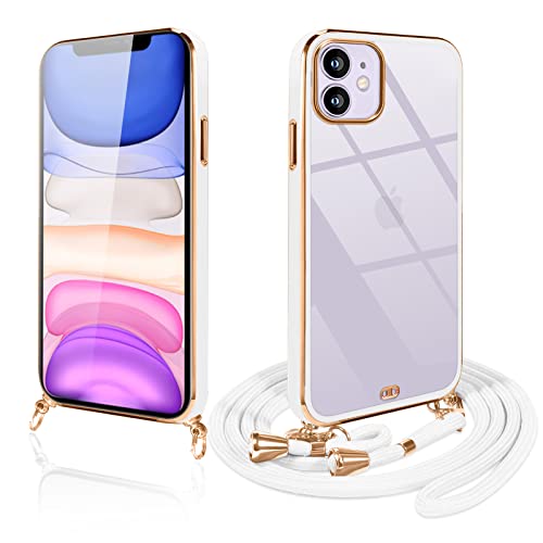 iPhone11 ケース ショルダー クリア いphone11 スマホケース 透明 TPU カバー ストラップ付き 肩掛け 首掛け 紐付き 斜めがけ 可愛い かわいい 韓国 薄型 耐衝撃 シリコン アイフォン11(ホワイト)