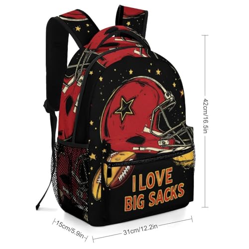 I Love Big Sacks Football Funny Backpack Casual Daypack Lightweight Shoulders Bag for Men Women Cute Print2