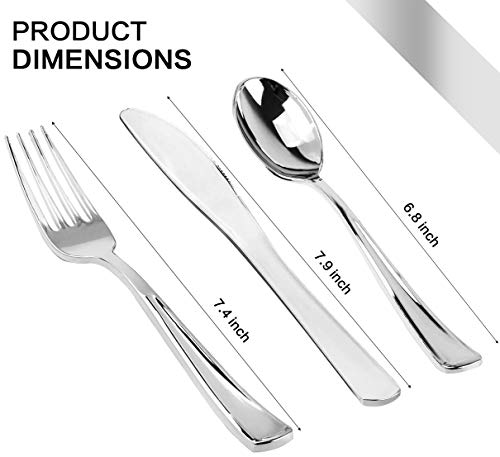 image for M MCIRCO 350 Piece MCIRCO Silver Dinnerware Set - 100 Silver Rim Plast