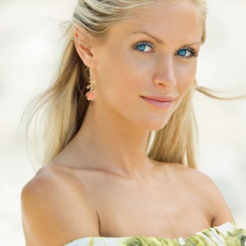 Gold Rose Earrings for Women - Vintage Dangle Flower Earrings for Valentine's Day - Enamel Drop Jewelry Costume Accessories4