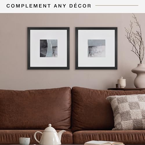 MCS Studio Gallery 16x16 Matted Photo Frame with 8x8 Picture Display, Black Woodgrain Vertical & Horizontal Wall Hanging Large Picture Frame for Photos & Art Prints (2-Pack)