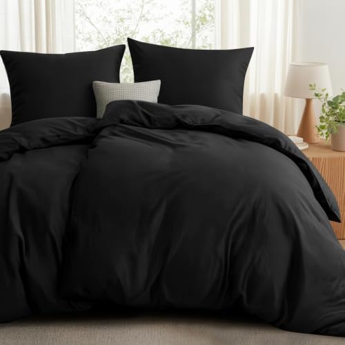 RUIKASI Bettwäsche 135x200 Baumwolle Schwarz - Baumwolle Bettwäsche-Sets 135x200cm 4teilig mit Reißverschluss, Schwarze Baumwollbettwäsche 2er Set Cotton, weich und atmungsaktiv