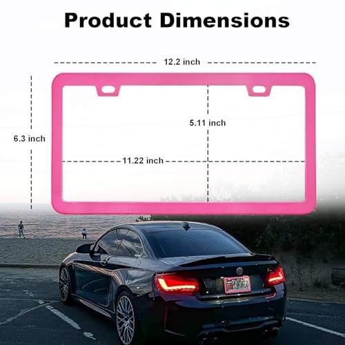 Image of Pink License Plate Frame 2 Packs Aluminum Metal License Plate Holder for Car Universal Fit for Women