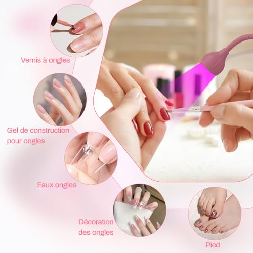ASENTER 5W Lampe à Ongles UV Gel pose Capsules Americaine, pour Colles Vernis à Ongles en Gel, Mini Lampes de séchage pour le Durcissement de la Résine Utraviolette avec Clip Rose – vue 5