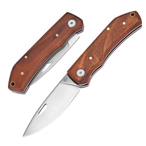 DRACHENADER Klappmesser HG-YAN, Zweihandmesser Legal In Deutschland, Zweihand Klappmesser, Zweihandmesser 42a Konform, 440C Stahl, EDC Taschenmesser für Camping, Wandern, Holzgriff