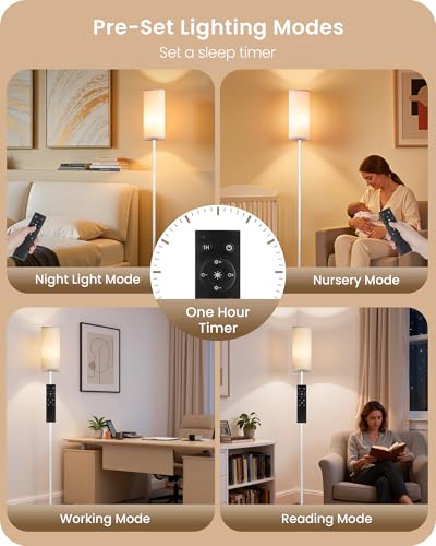 Image of Dimmable Floor Lamps for Living Room with Remote and Foot Switch, 64.4 inch Modern Standing Tall Lamp, Corner Lamp for Bedroom, Office, Bulb Included, 3000K-6500K, Beige and White, FCC Listed WE06LD05W1