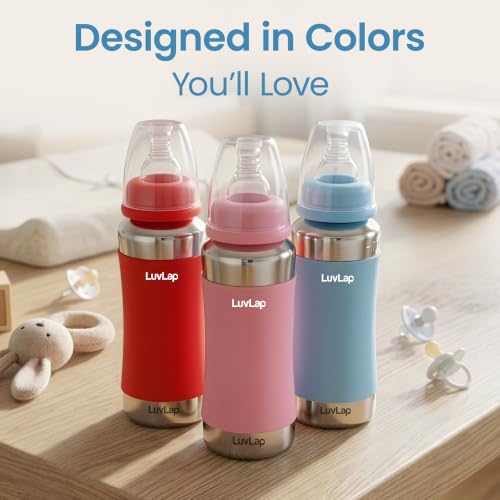 Image of LuvLap Baby Steel Feeding Bottle 240ml, Made of SS304 Rust Free Steel, Baby Milk /Water Bottle with Dust Cover, Heat Protective Silicone Cover, BPA Free, Odour Free, Leak Proof, Sky Blue, 0M+