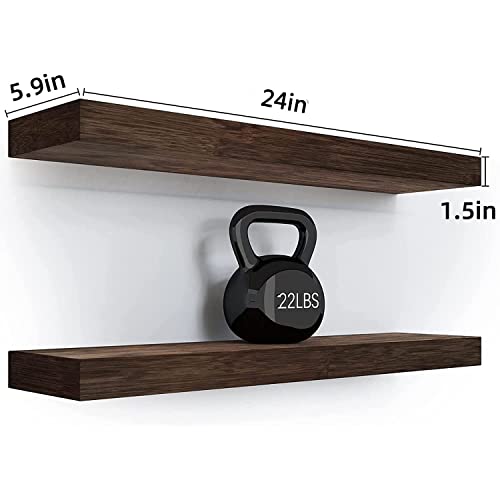 Yihata Floating Shelf, Large 24 Inch Wall Mounted Wooden Shelves Set Of 2, Hanging Floating Shelf Bracket For Bedroom, Bathroom, Living Room, And Kitchen Storage Decoration #TOP2