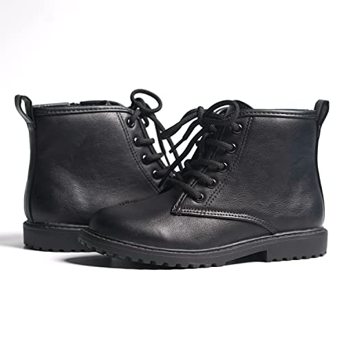 Fitory Boys Glitter Ankle Boots, Lace Up Waterproof Combat Shoes With Side Zipper For Toddler Black Size 1 thumb #6