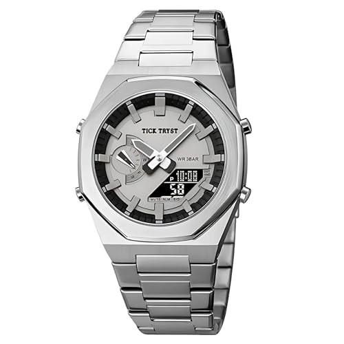 Image of Dual-Display Analog-Digital Watch, Zink Alloy Case Men's Watch,Stainless Steel Band, Luminous 30M Water-Resistant Fashion Sports Watches for Men - TT-D1