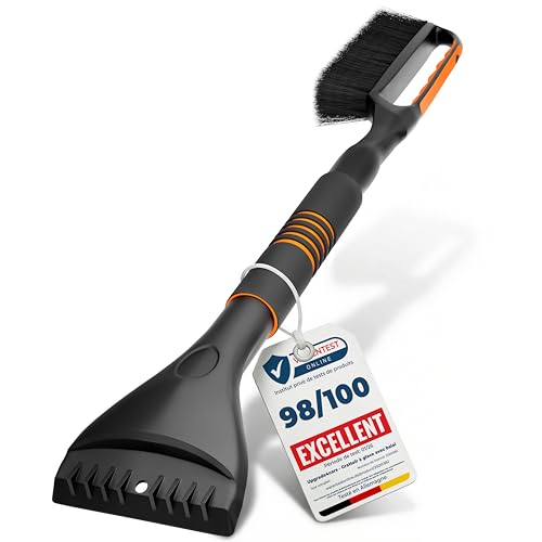 upgrade4cars Grattoir à Glace Voiture avec Balai Haut de Gamme & Stable | Premium Balai à Neige Doux pour la Peinture & Long | Grattoir Pare-Brise Réglable INCL. Poignée Ergonomique & Brosse