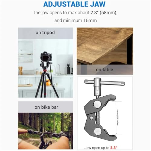 Image of Super Camera Clamp Mount for Bike, Screen Monitor & Action Camera with 360 Degree Ball Head Magic arm Accessories 1 /4 inch and 3 /8 inch for Canon Nikon DSLR Camera /Go pro /LED Lights (Only Mount)