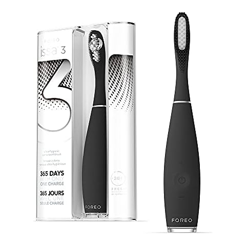 FOREO ISSA Black, Rechargeable Electric Ultra-Hygienic Sonic Toothbrush with Silicone & PBT Polymer Bristles Cover