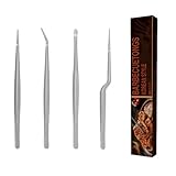 4 Stück Kochpinzette Edelstahl, 30 cm Grillzange Edelstahl Set, Spaghettizange, Pinzette Küche, mit Rund und Spitzkopf, zum Braten, Grillen, Anrichten & Dekorieren, Präzisionsarbeiten