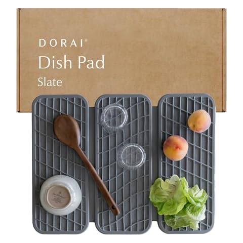 Dorai Home Dish Pad | Diatomaceous Earth Stone Drying Mat For Kitchen Counter | Quick Drying | Stone Dish Drying Mat For Kitchen | 19.9" x 15.2" x 0.52" | Slate Cover