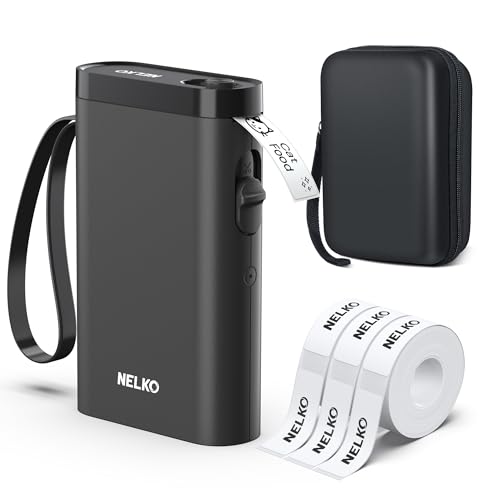 Nelko Label Maker Machine with Tape, P21 Bluetooth Label Printer with 3 Tapes & Case, Wireless Mini Label Makers with Multiple Templates Icon Font Custom for School Office Home, Black