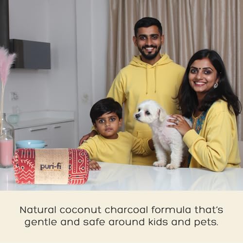 Image of Activated Charcoal Air Purifier, Non-Electric, Coconut Shell Charcoal, Odor & Moisture Absorber, Air Freshener for Home, Car, Reusable & Long-Lasting, 400 Gm (Rustic Red)