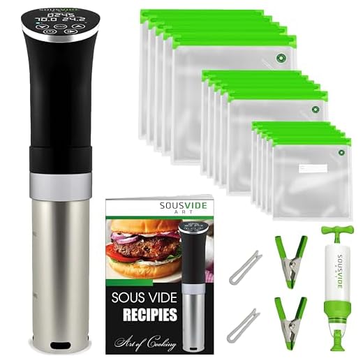 SOUSVIDE ART Precision Cooker Kit | 1000W STANDARD Sous Vide Machine Immersion Cookers Circulator | 15 Vacuum Seal Bags, Vacuum Pump, Digital Timer, & Temperature Control | All In One Sous Vide Machines