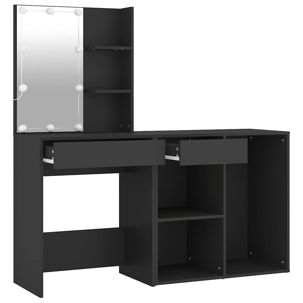 LED-Schminktisch mit Schrank Schwarz Holzwerkstoff, 60x40x140 cm, mit LED-Beleuchtung, Spiegel, Schublade, Stauraum und USB, für Schlafzimmer, Ankleidezimmer, modernes Makeup Styling