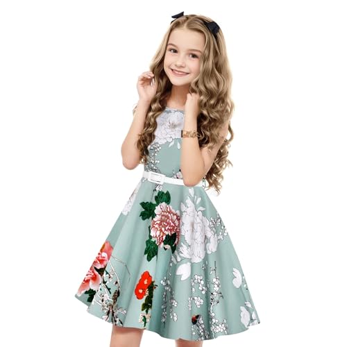 HB HBB MAGIC Girls Vintage Dress 50s Retro Twirling Special Occasion Dresses Size 6-14 Sleeveless Kids Dress Mint Green - Thumbnail 4