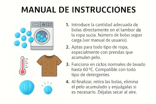 Bolas Lavadora Atrapa Pelos Mascota - Pack 24 Unidades | Recoge Pelos Lavadora Mascotas | Eliminador de Pelo Lavadora | Filtro Atrapapelos para Ropa Limpia y Sin Pelusas (Azul, Pack 24) - imagen 5