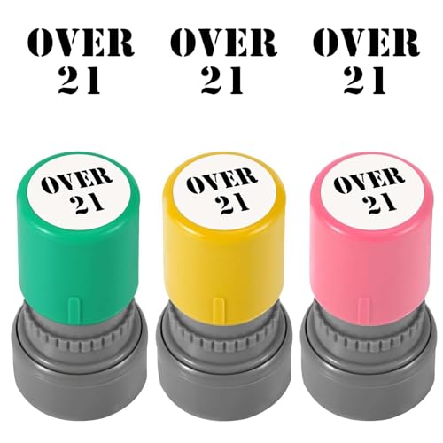 3 Pack Over 21 Stamp Hand Stamps for Party Event Self-Ink Drink Stamp Perfect for Parties Festivals and Bar Crawls