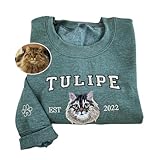 COUPLEHOODIES Custom Dog Portrait Sweatshirt from Photo – Personalized Pet Embroidered Memorial Hoodie – Dog Mom Sweatshirt - Gift for Pet Loss, Christmas, Father’s Day (Varsity-Cat)