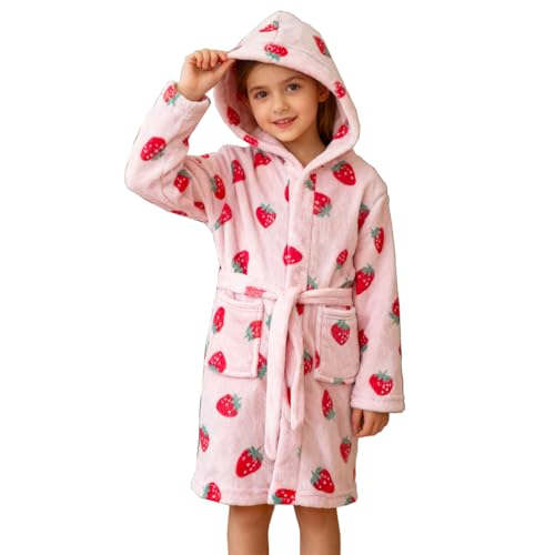 Image of Boys Girls Bathrobes,Toddler Boy Girl Robes,Children's Plush Soft Coral Fleece Hooded Pajamas Sleepwear for Kids
