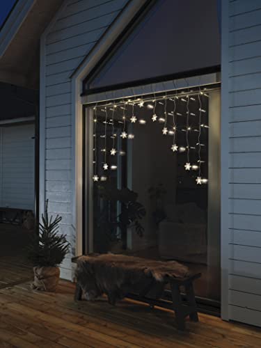 Konstsmide LED Curtain Fairy Lights/11 Clear Snowflakes/41 Warm White Diodes/Outdoor or Indoor/Transparent Cable/Mains Powered/1.2m High x 1.4m Wide and 10m Lead - Image 3