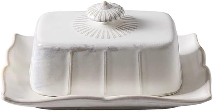 Butter Dishes French Vintage Ceramic Butter Box French Tableware Baked Butter Plate with Cow Butter Cover Dim Sum Plate Cheese Box Butter Storage(White)