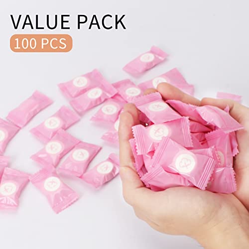 Classycoo Compressed Towel 100 Pcs Mini Tablets Disposable Portable Face Towel Cotton Coin Tissue For Travel, Camping, Hiking, Sport, Beauty Salon, Home Hand Wipes And Other Outdoor Activities Pink #TOP3