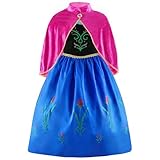 ELSA & ANNA Disfraz de princesa niña - Vestido de princesa para niña - Disfraz de reina de las nieves - Para fiestas, cumpleaños, cosplay y Halloween - 3-4 años (ANNA2)