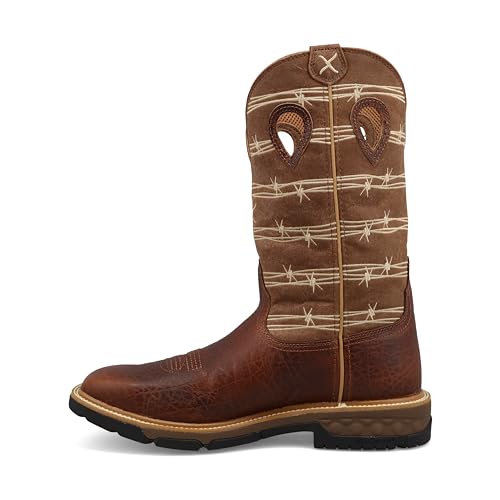 Image of Twisted X Men's 12 inch Western Work Boot, Square Toe with CellStretch, Rustic Brown & Lion Tan, 8.5 EE