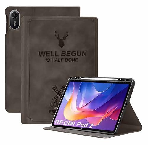 Image of ProElite Case Cover for Xiaomi Redmi Pad 2 11 inch Case, Deer Flip case Cover for Xiaomi Redmi Pad 2 11 inch Case with Pen Holder [Auto Sleep Wake Feature], Coffee