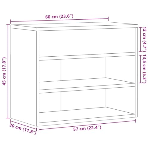 Banc à chaussures en chêne fumé Mangloder 60x30x45 cm avec 2 étagères