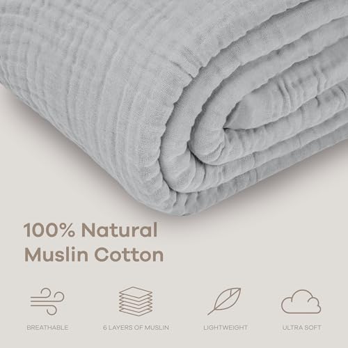 Image of Comfy Cubs Muslin Blanket for Adults Twin 90 inch x 66 inch - 6 Layer Soft, Breathable & Lightweight Muslin Adult Blanket - Machine Washable & Designed in The US Bedding for All Seasons - Heather Blue