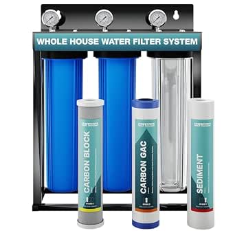 NU Aqua 3-Stage Main Line Whole House Water Filter System - 20" x 4.5"