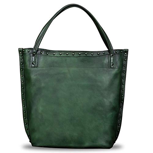 Ivtg Genuine Leather Shoulder Bag For Women Work Tote Vintage Handmade Top Handle Large Capacity Handbag Satchel Purse (Green) #TOP1