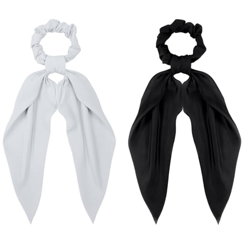 2 pañuelos para el pelo para mujer, coleteros para el pelo con lazo largo, cinta de satén para el pelo, coleteros de cola de caballo para mujeres, mujeres y niñas