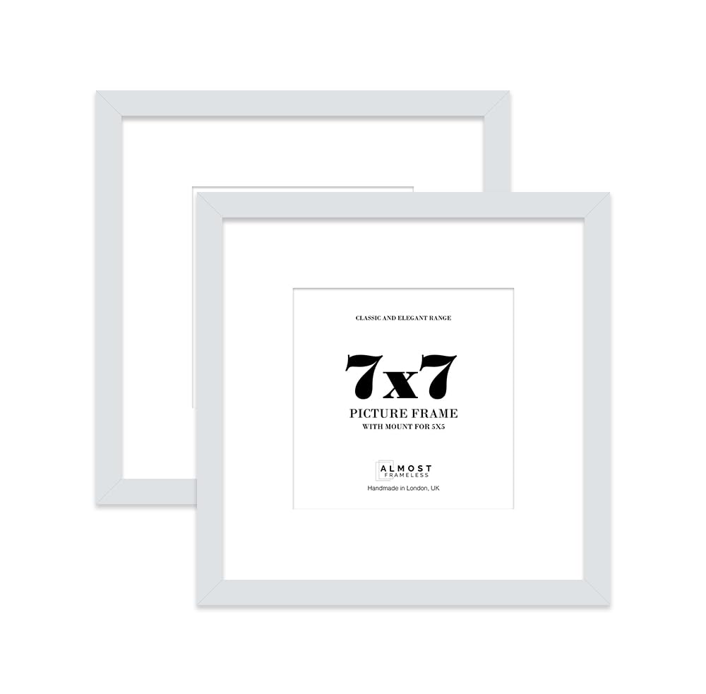 7x7 Light Grey Picture Frame with Mount for 5x5 Photos, Prints - Modern Square Wall Frame, Set of 2