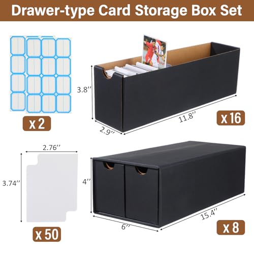 Teenyyou 16 Pack Trading Card Storage Box, with 50 Dividers and Labels, 9600+ Trading Card Organizer Storage Box for Collection Games, Star, Baseball Card Organizer Supplies