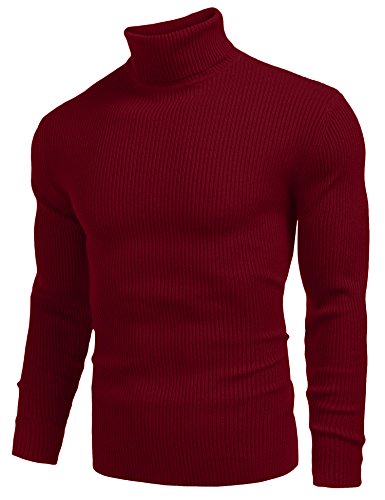 Image of COOFANDY Mens Ribbed Slim Fit Knitted Pullover Casual Turtleneck Sweater