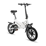 Winado 14' Electric Bike for Adults, Folding Electric Bicycle 350W Motor with Dual Shock Absorber, Dual Disc Brakes, Max Range 20Miles, Foldable Commuter City Ebike for Adults/Teens, White