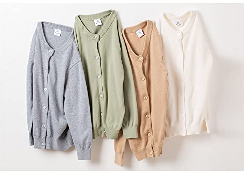 Girls' School Uniform Sweaters Long Sleeve Cotton Knit Crew Neck Cardigan (Khaki, 14-16 Years) #TOP3