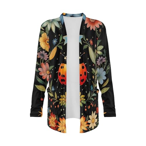Image of Forchrinse Red Ladybug Cardigan for Women Causal Long Sleeve Open Front Cardigans Sweater Fashion 2024 Fall Coat with Pockets