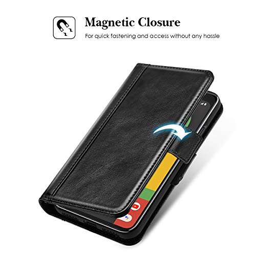 Procase Pixel 4 Wallet Case Genuine Leather For Man, Folding Flip Cover With Card Holders Kickstand Protective For Google Pixel 4 5.7Inch 2019 Release -Black #TOP7